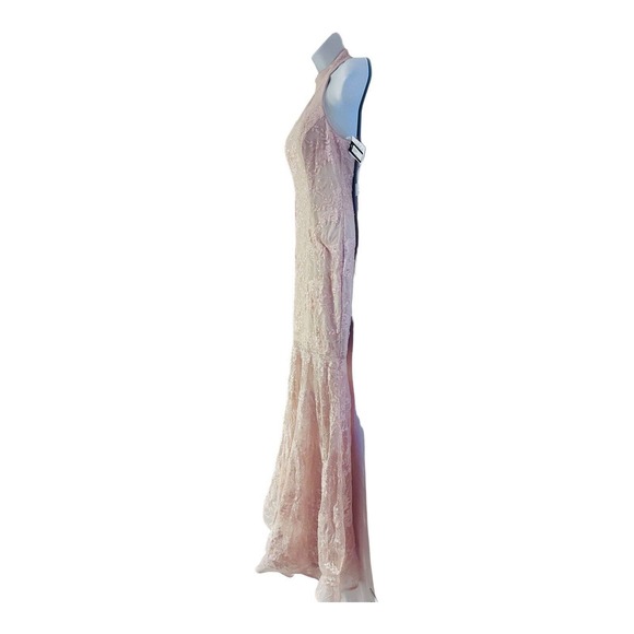 Xscape Lace Sequin Pink Racerback Halter Mermaid Gown Formal Prom Maxi Dress - Picture 7 of 17